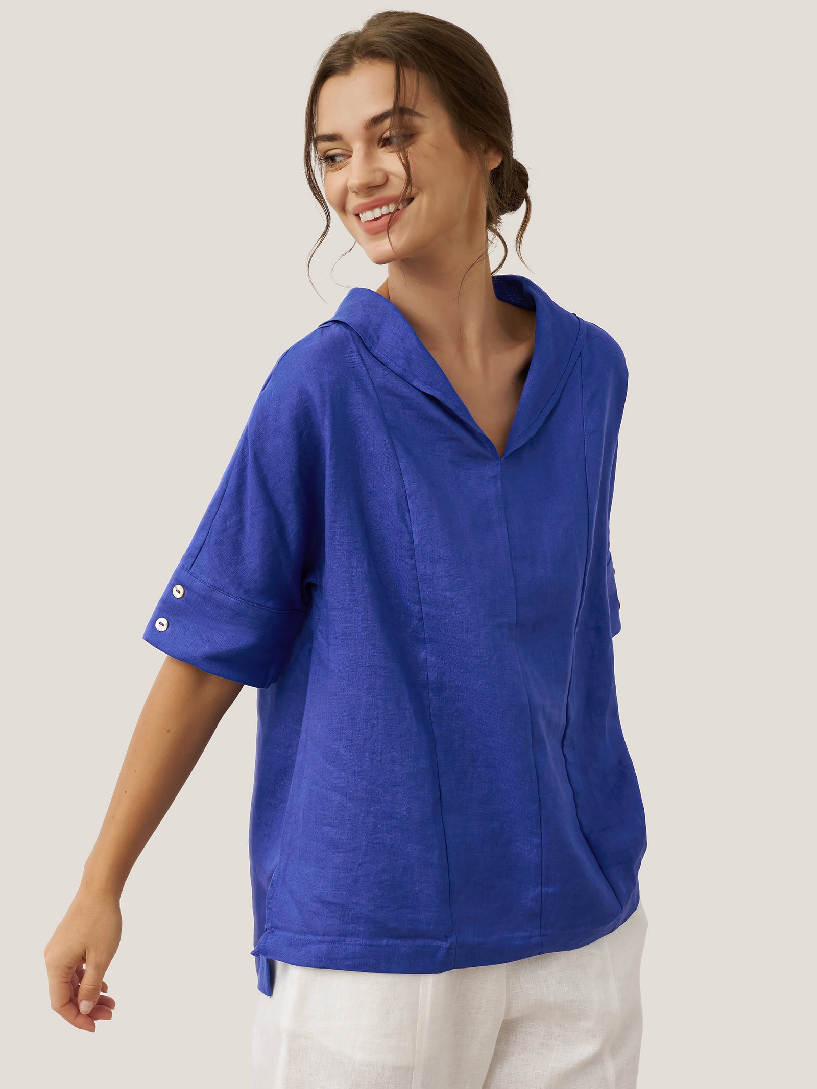 100% Linen V-Neck Short Sleeve Shirt