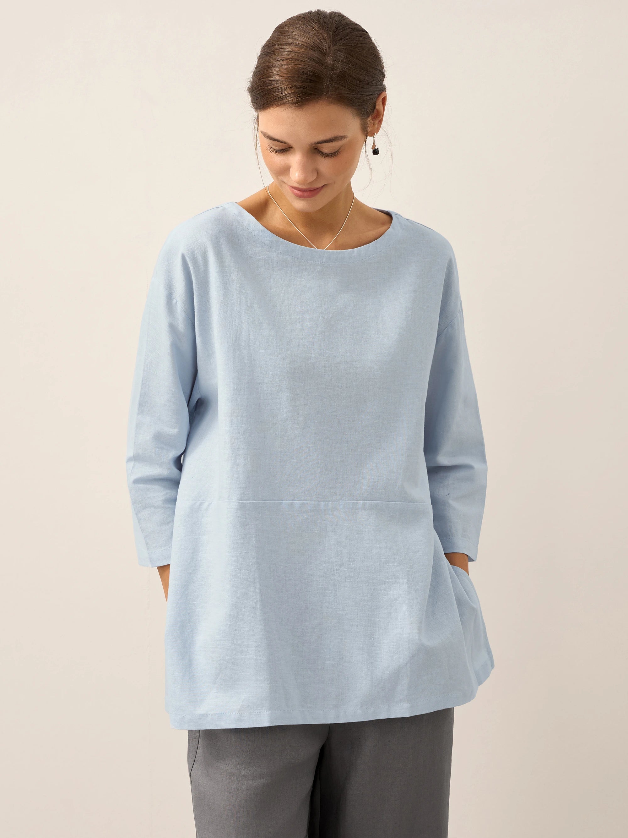 Linen White Boat Neck Oversized Top AVA
