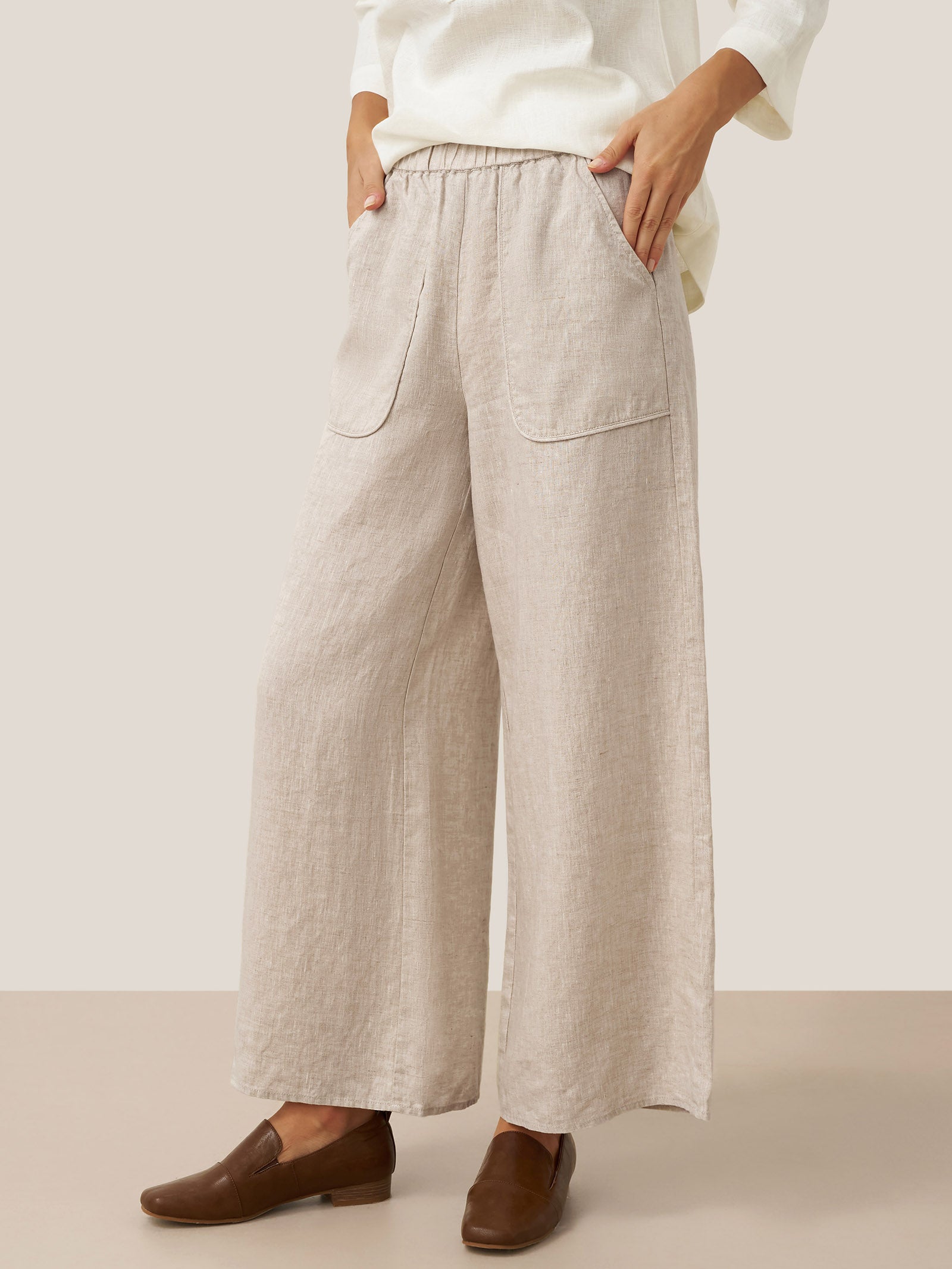 100% Linen Pocket Wide Leg Pants THALIA
