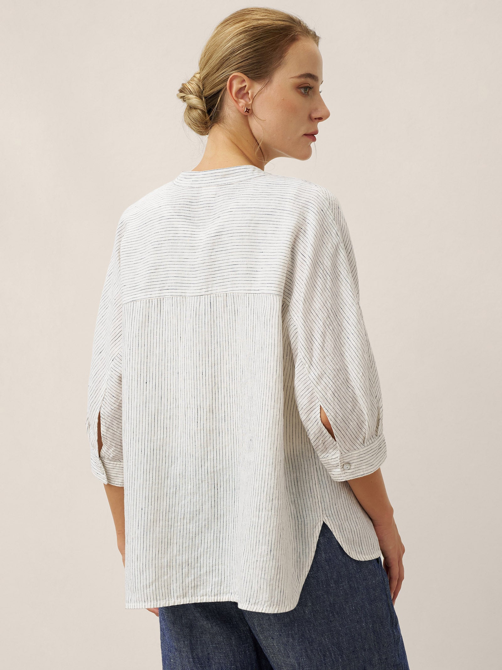 100% Linen Striped Three-Quarter Sleeve Shirt SKYLAR