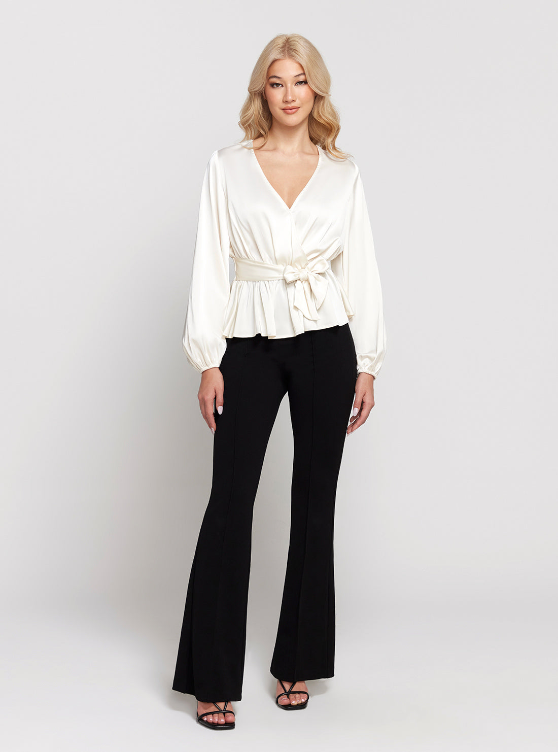 Eco White Juley Long Sleeve Front Tie Top