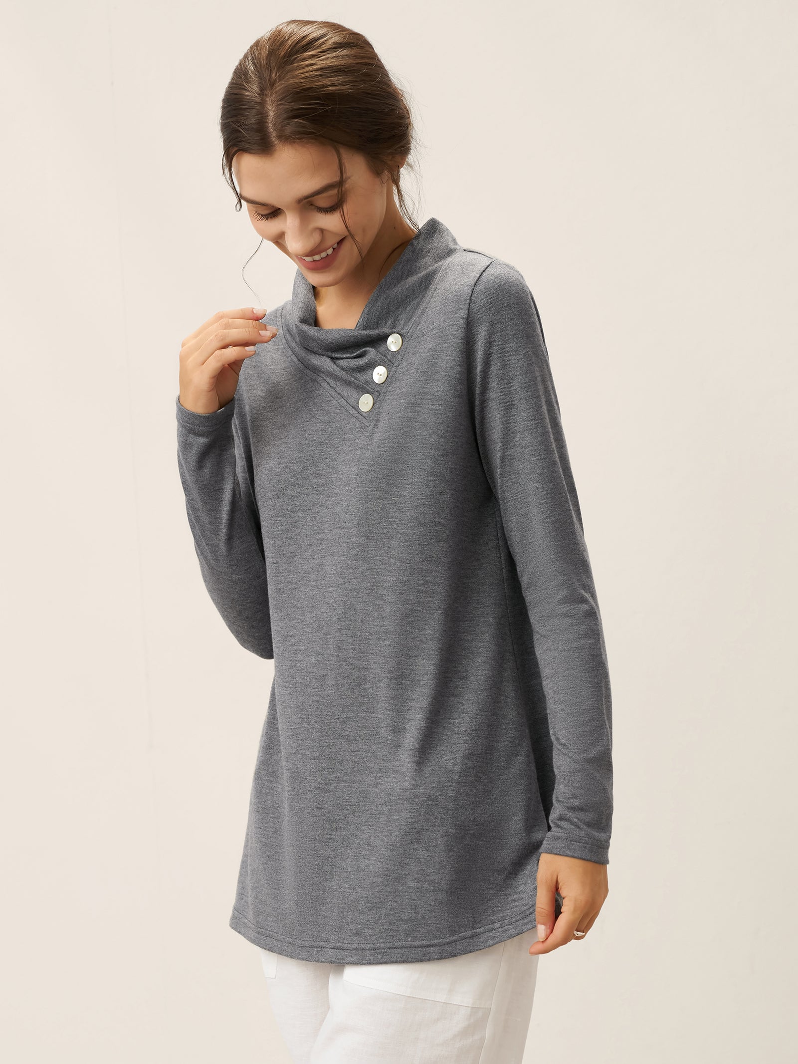 Asymmetric Cowl Neck Stretch Top TATIANA