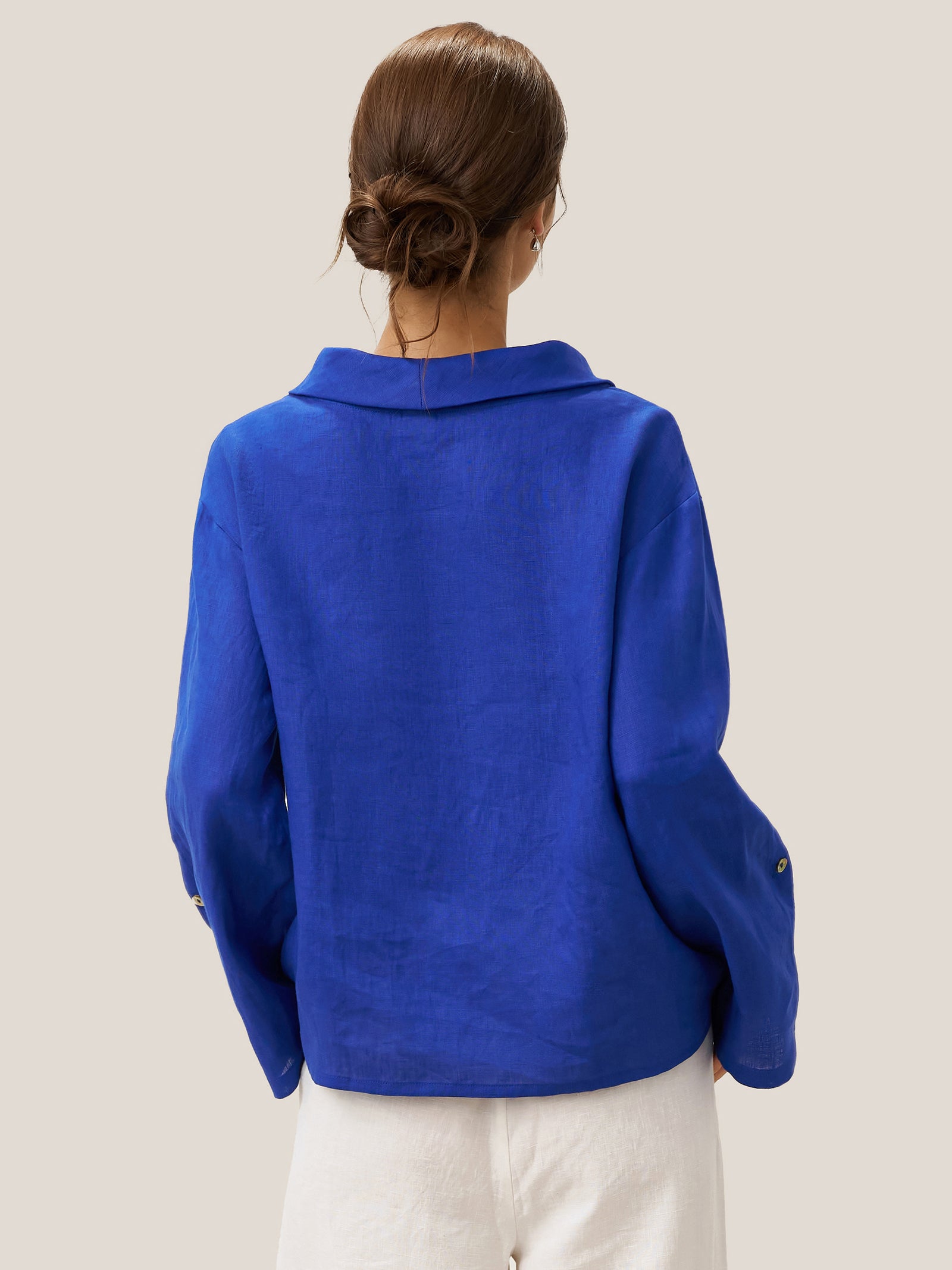 100% Linen Draped Neck Top HOLLIS