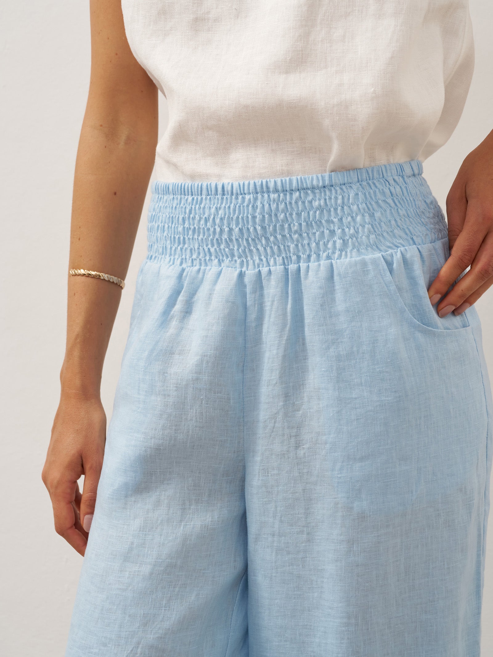 100% Linen Broad Elastic Waistband Pants TALIA
