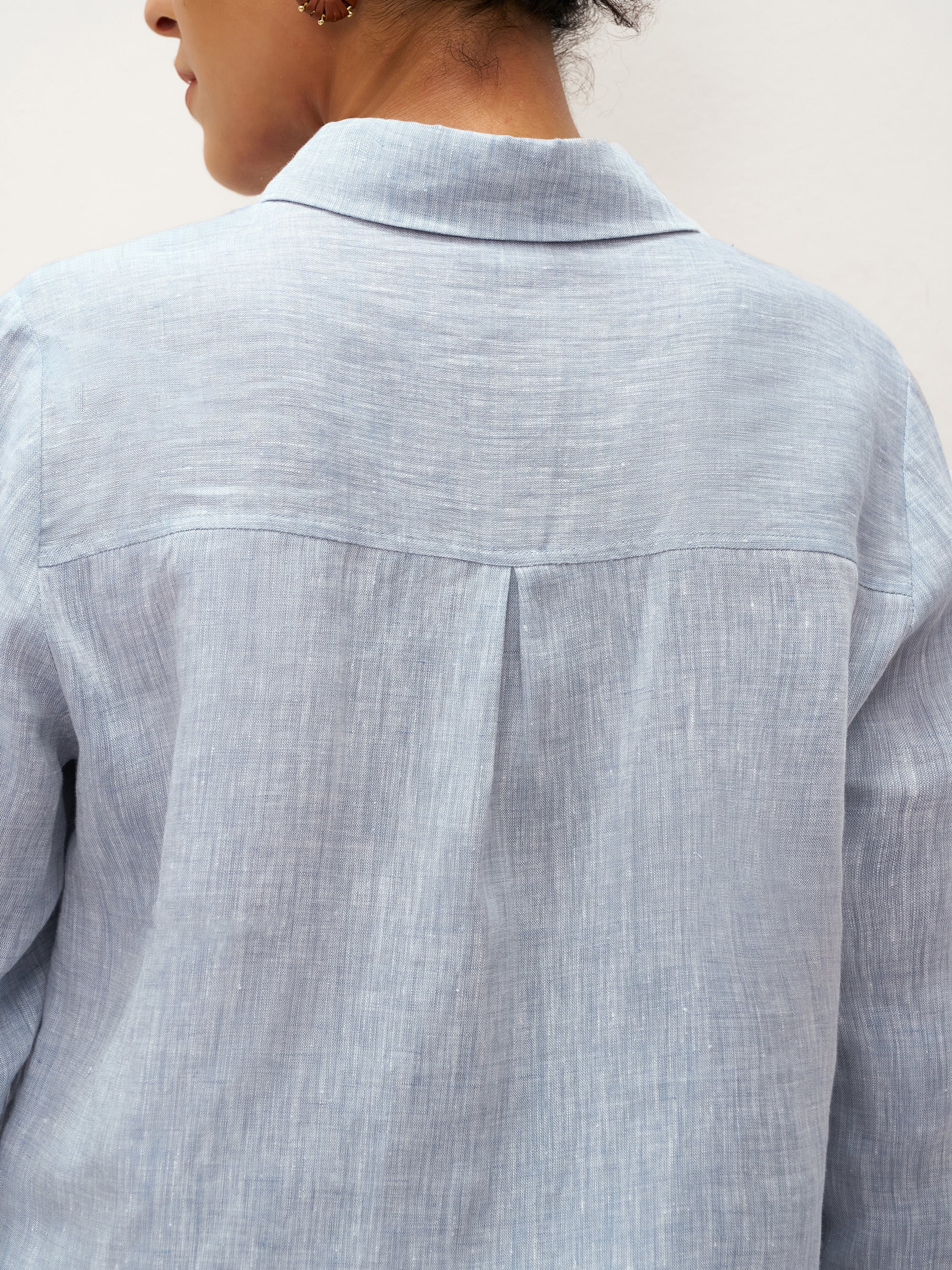 100% Linen Buttoned Closure Color-Blocked Shirt JANICE