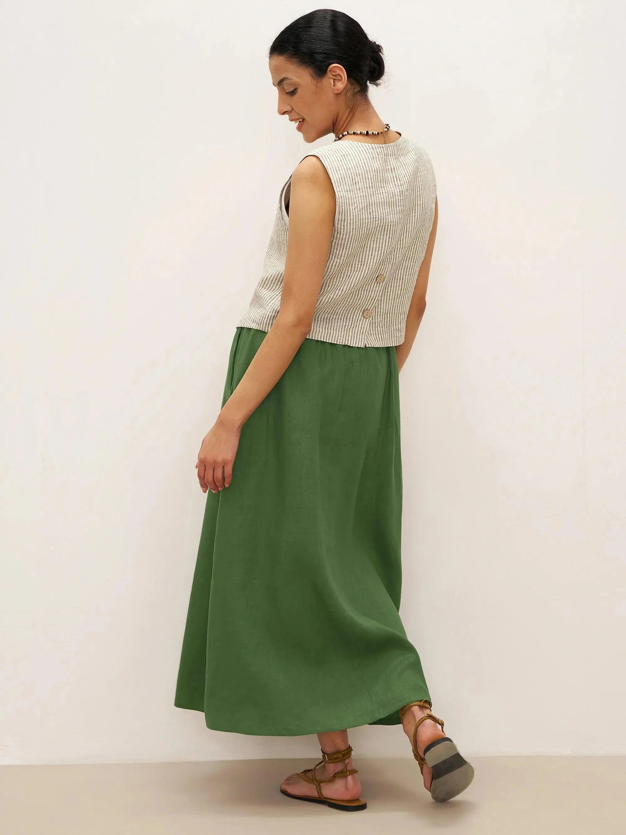 100% Linen A-Line Waist-Tied Skirt LENA