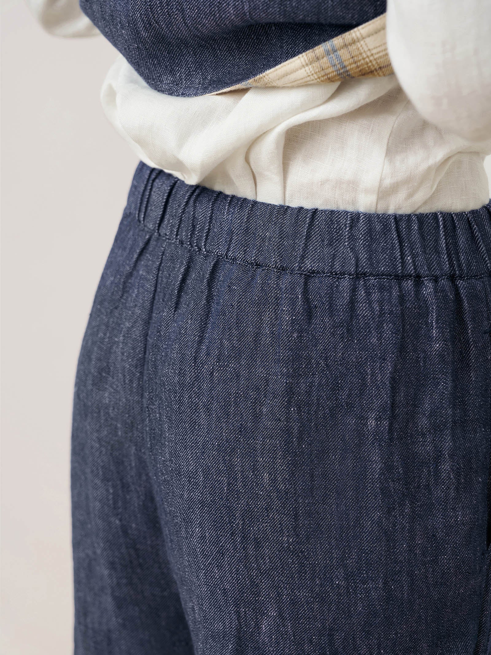 100% Linen Denim Texture Elastic Waist Straight Leg Pants HAZEL