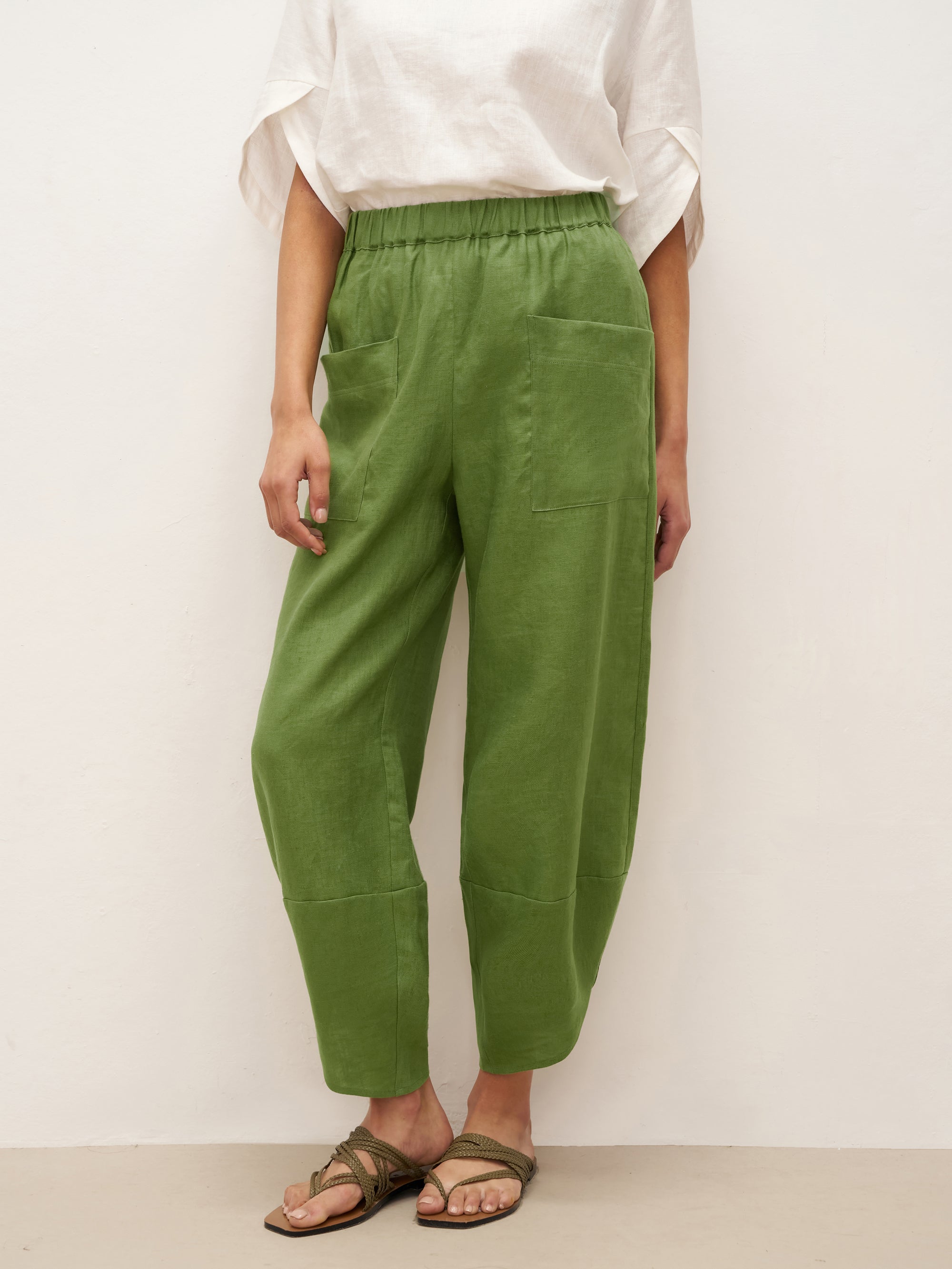 100% Linen Petal-Hem Trousers with Elastic Waist LIV