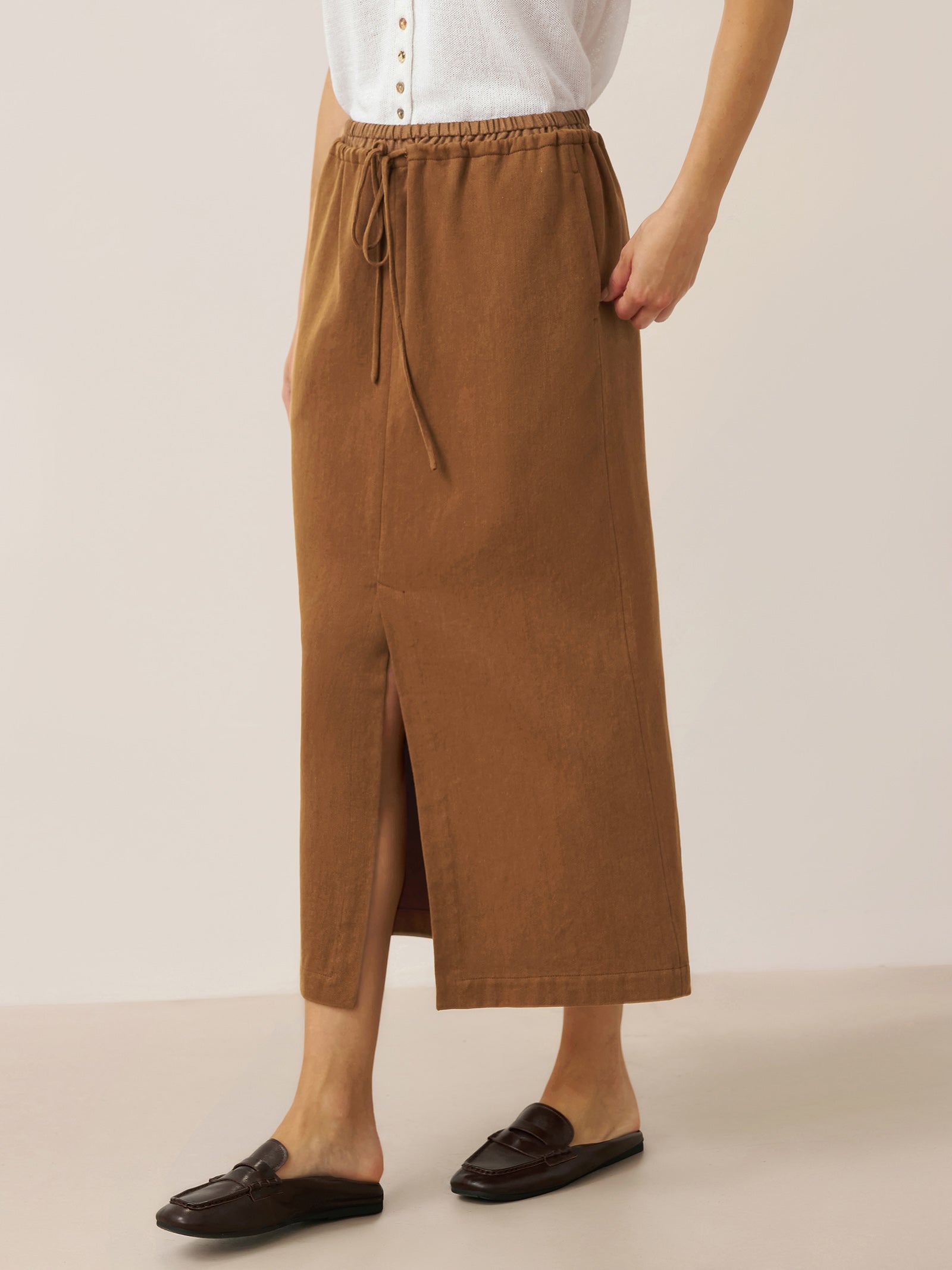 Tencel Linen Drawstring Split Maxi Skirt SAMANTHA
