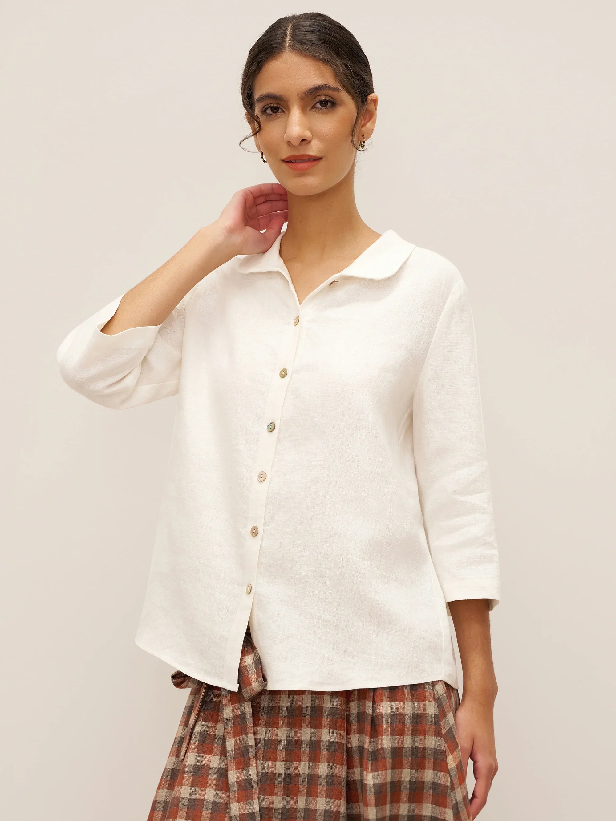 100% Linen Peter Pan Collar 3/4 Sleeve Shirt ASTRID