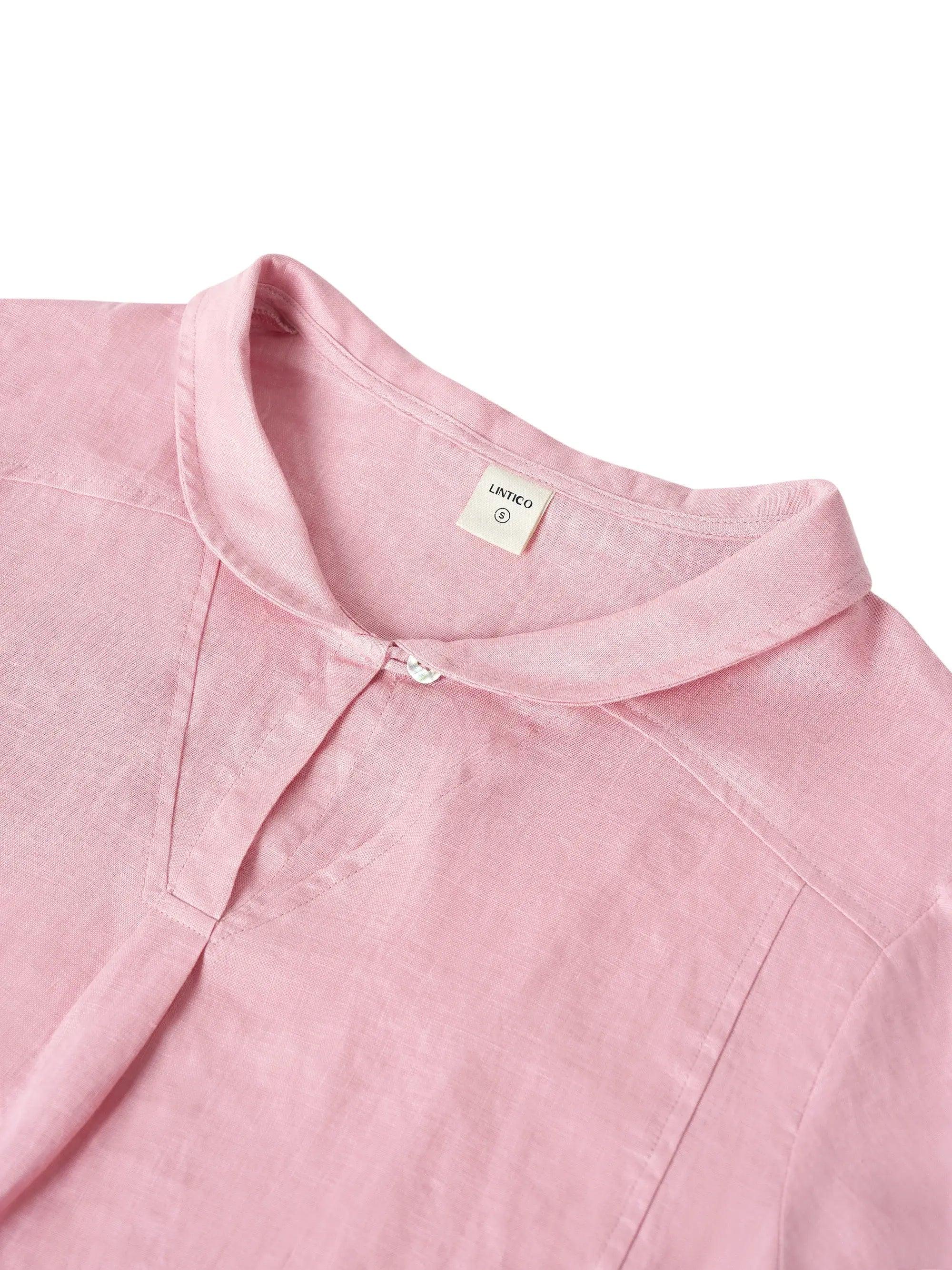 100% Linen Shawl V-Neck Half Sleeve Top JADE