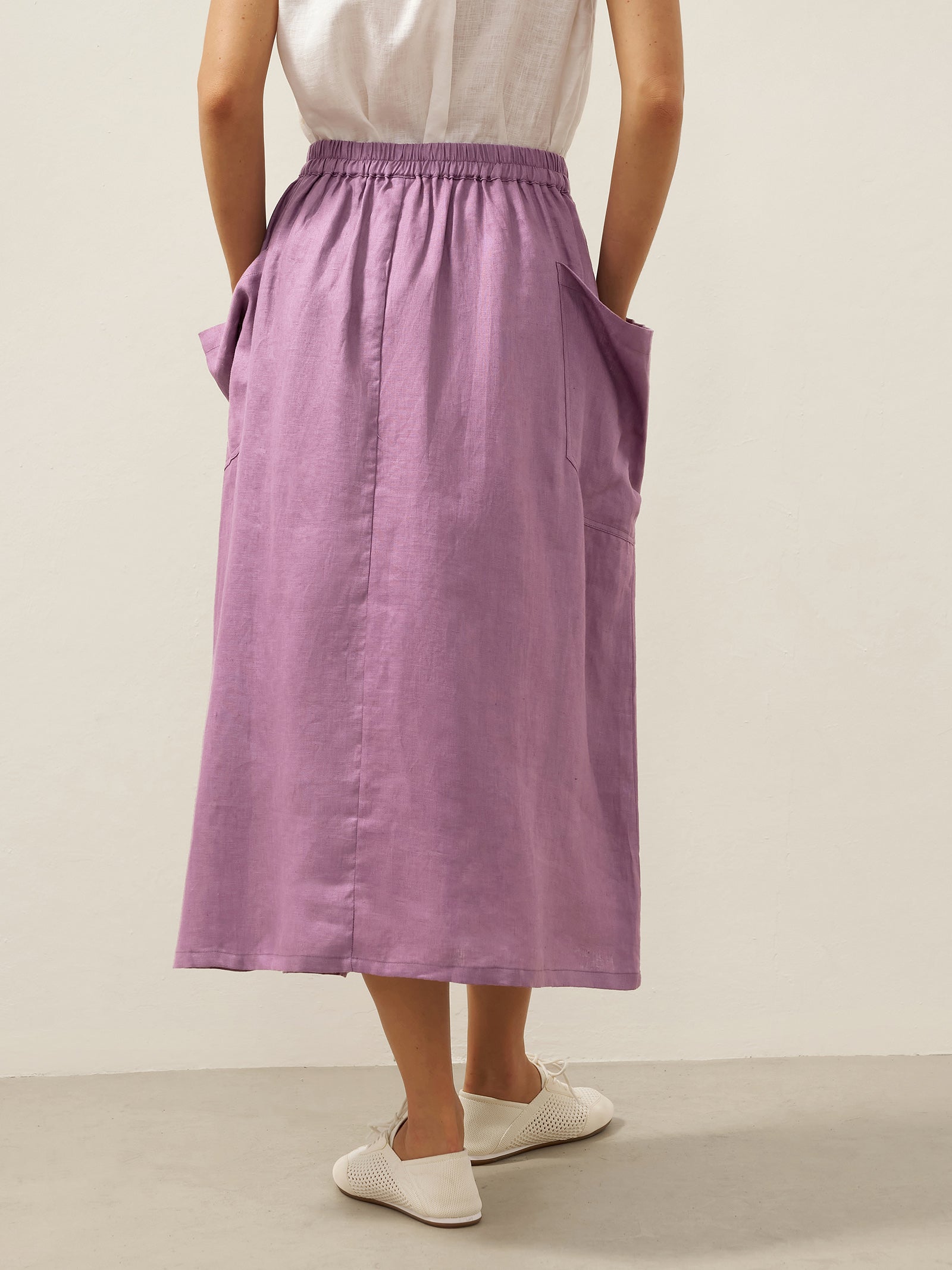 100% Linen Elastic Waist Skirt MARINA