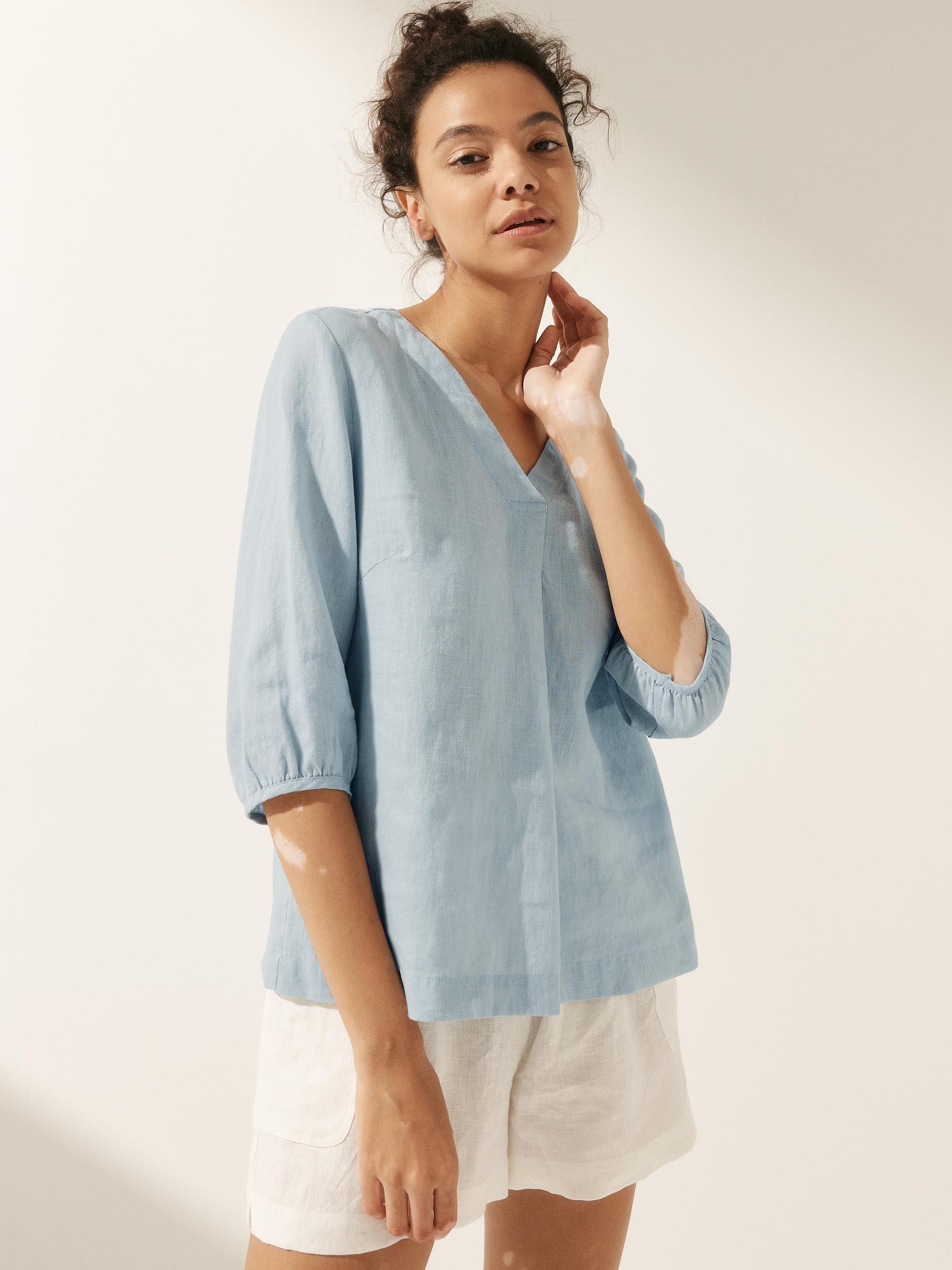 100% Linen Puff Sleeves Top LEAH