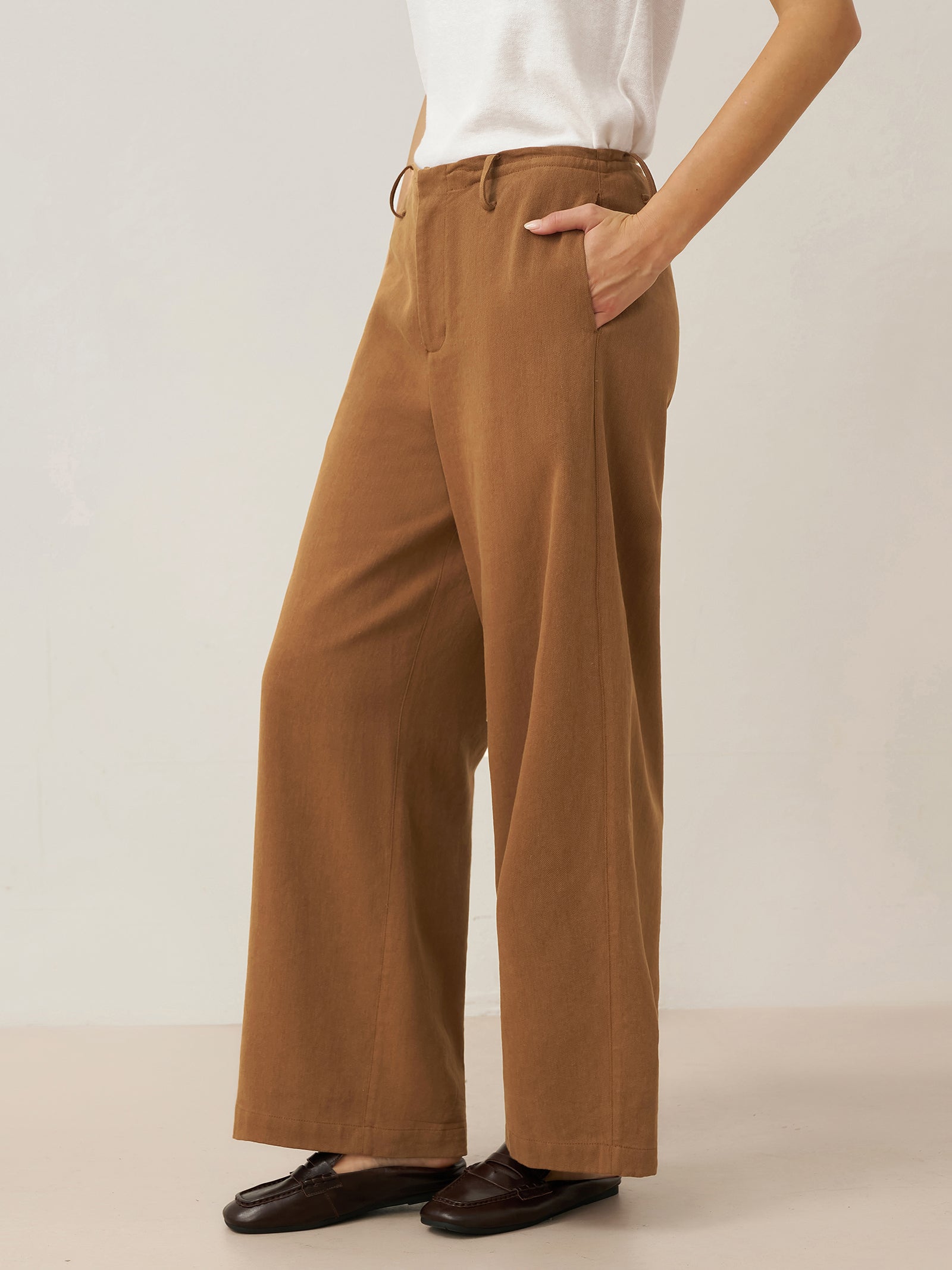 Tencel Linen Drawstring Straight Leg Pants RACHEL