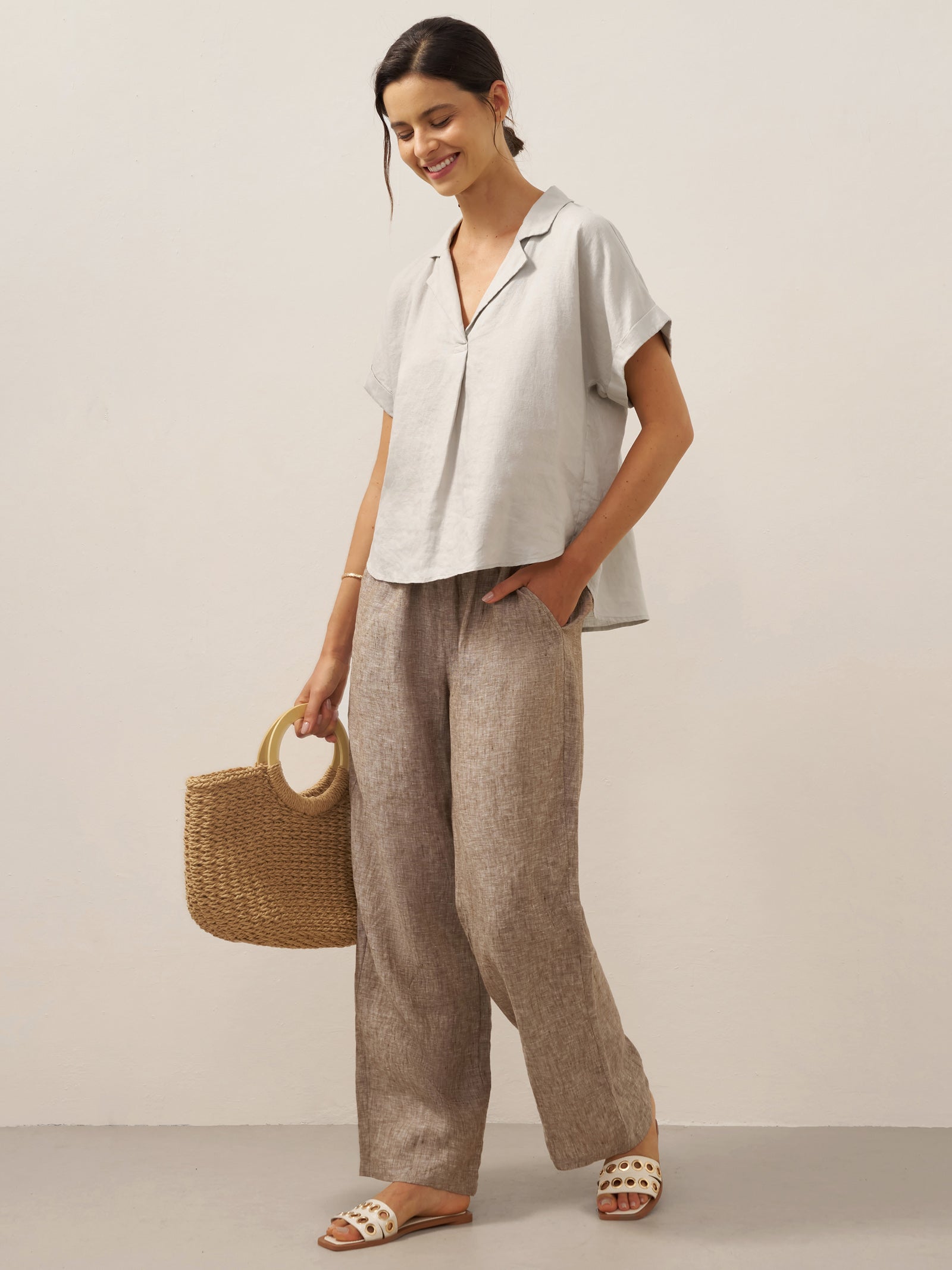 100% Linen Blazer-Inspired Pullover Top DINA