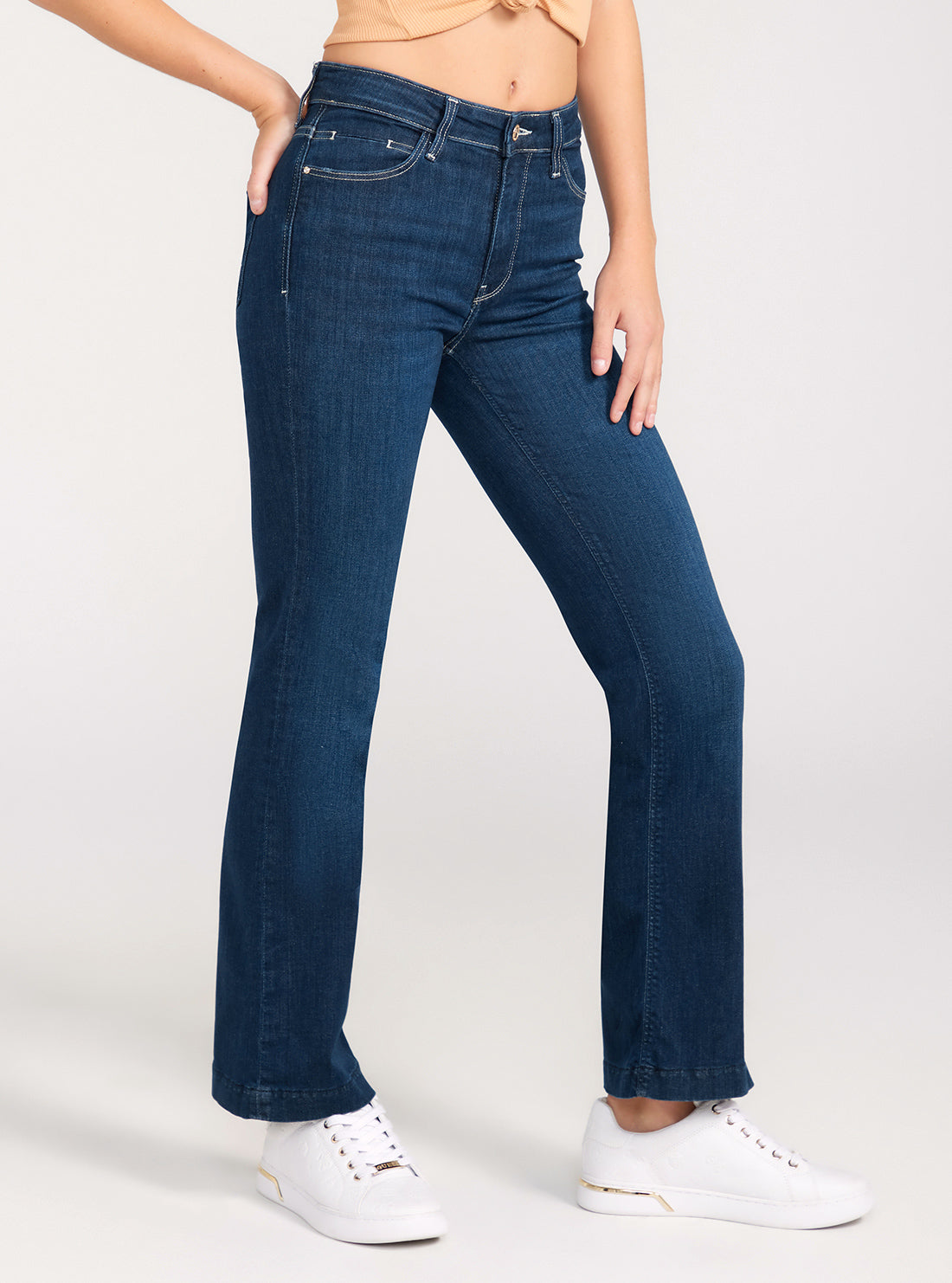 Mid-Rise Sexy Bootleg Cut Denim Jeans In Dark Wash