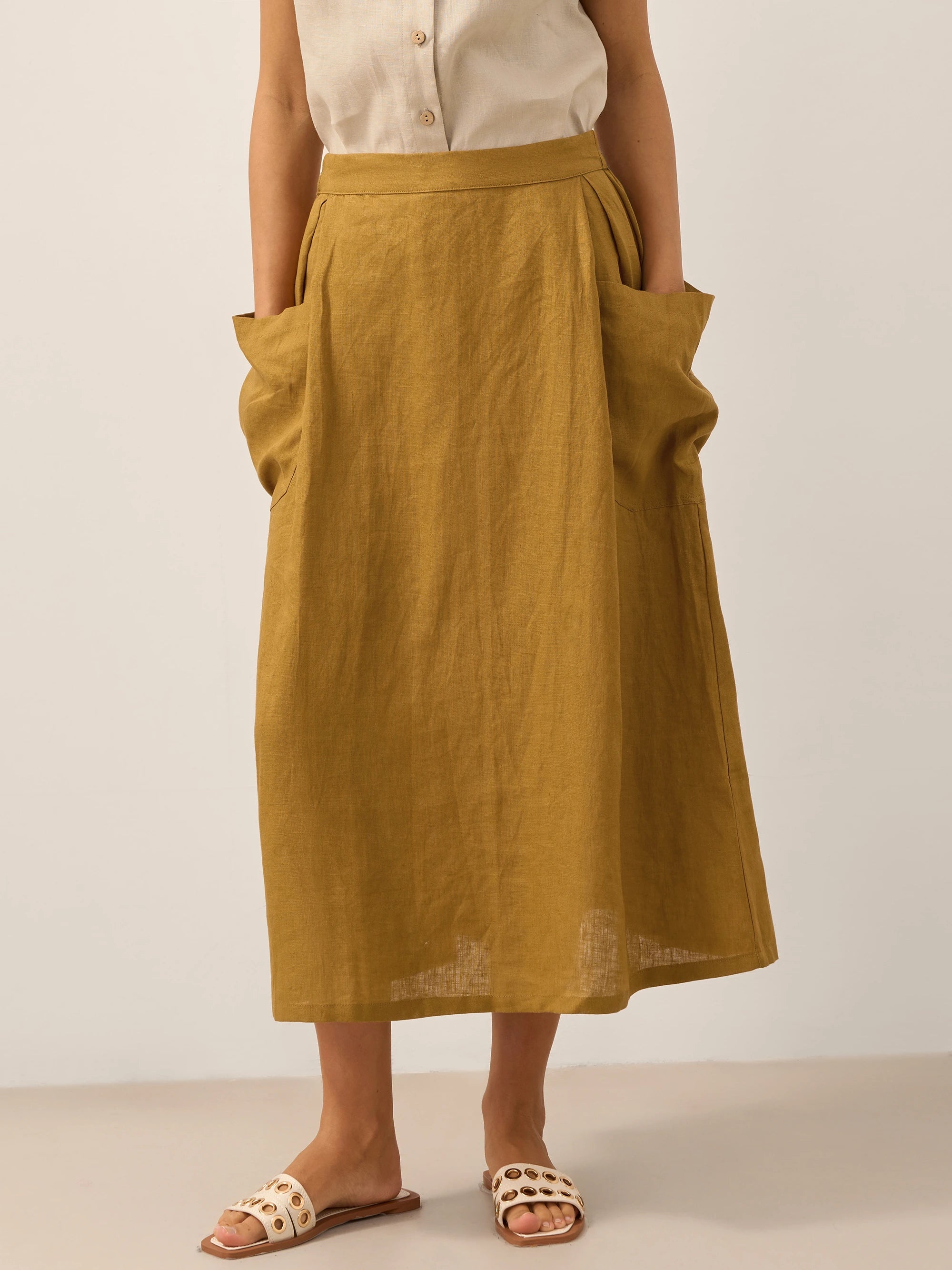 100% Linen Elastic Waist Skirt MARINA