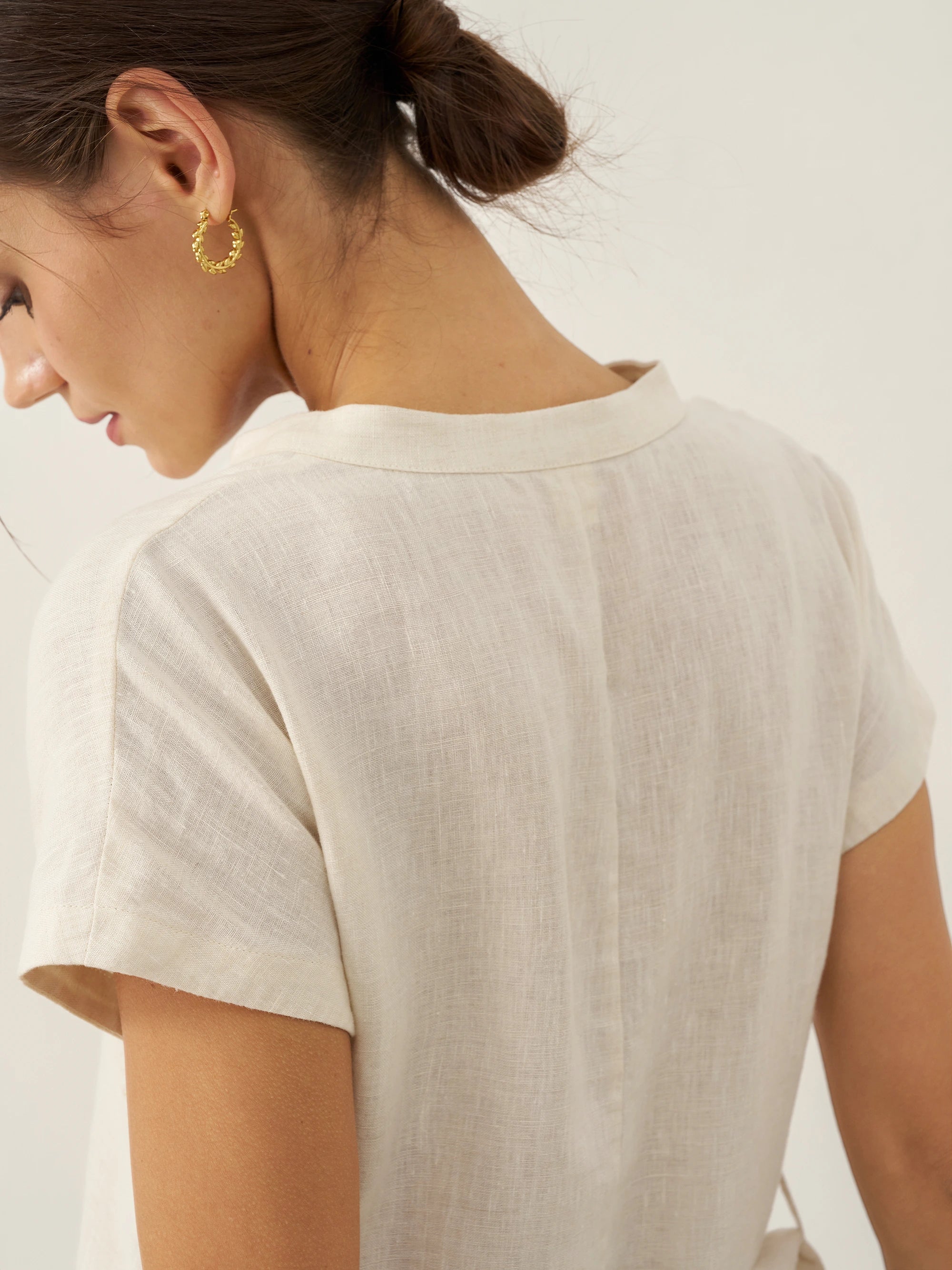 100% Linen Mandarin Collar Maxi Dress with Detachable Belt MARGARET