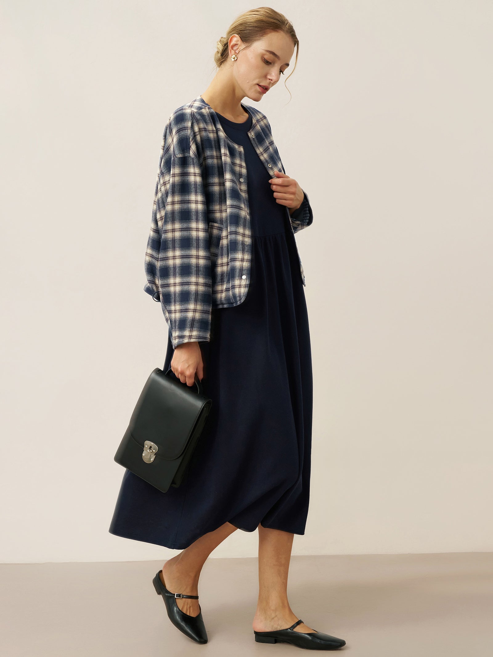 Cotton Patchwork Cuff Crew Neck Casual Maxi Dress SCARLETT