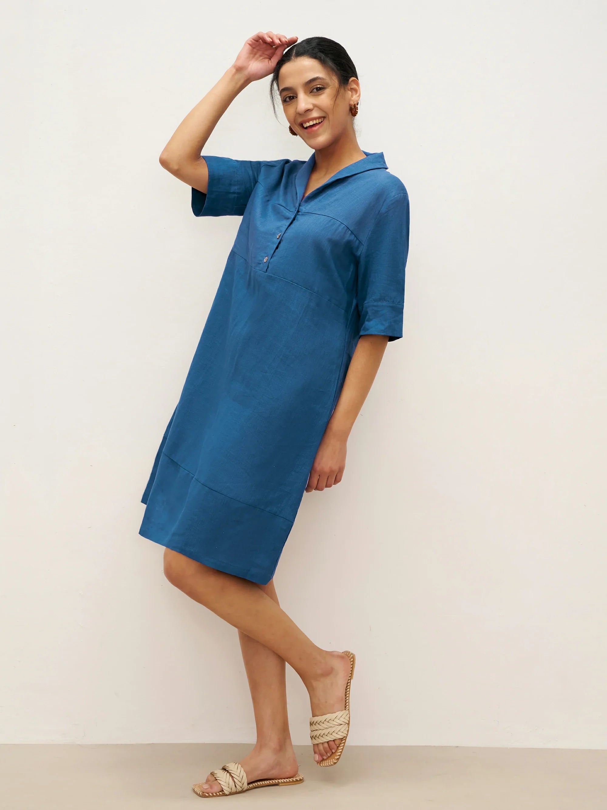 Linen Shawl V-Neck Half Sleeve Minidress LIVIA