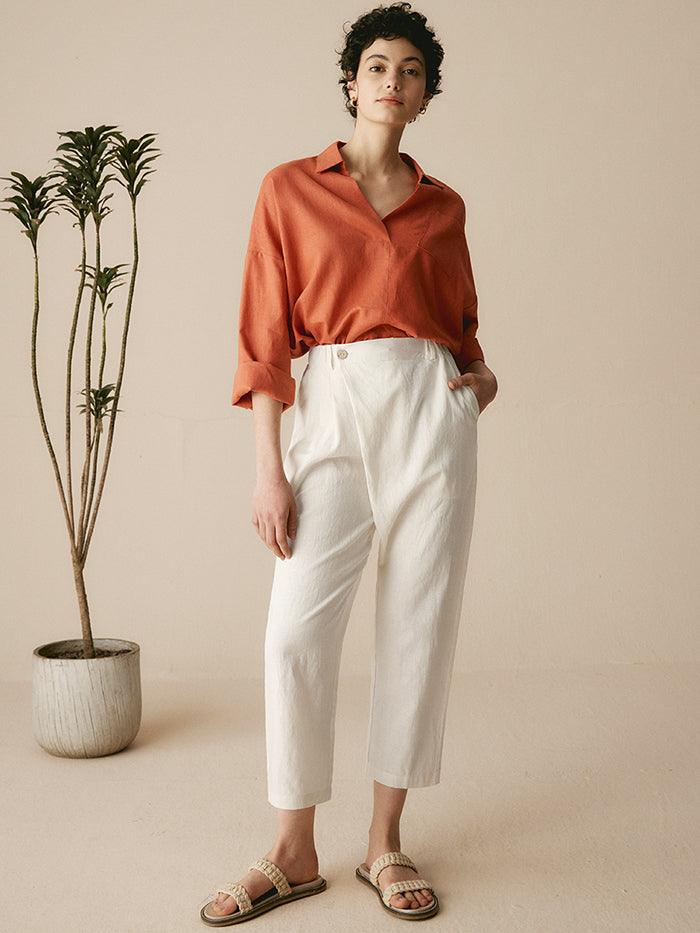 Linen Tailored Cropped Trousers CECILIA
