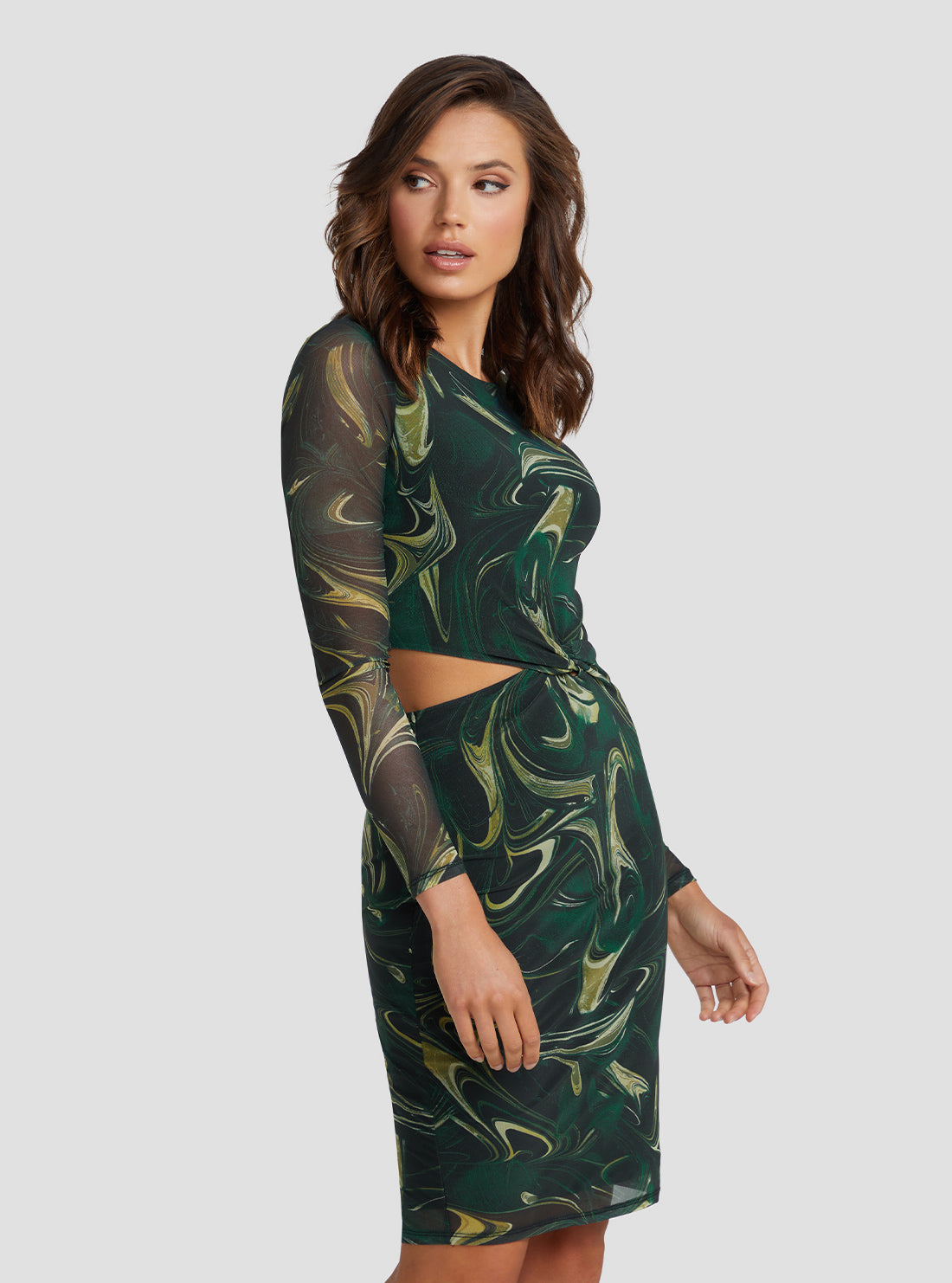 Eco Marble Green Print Lainey Mini Dress.