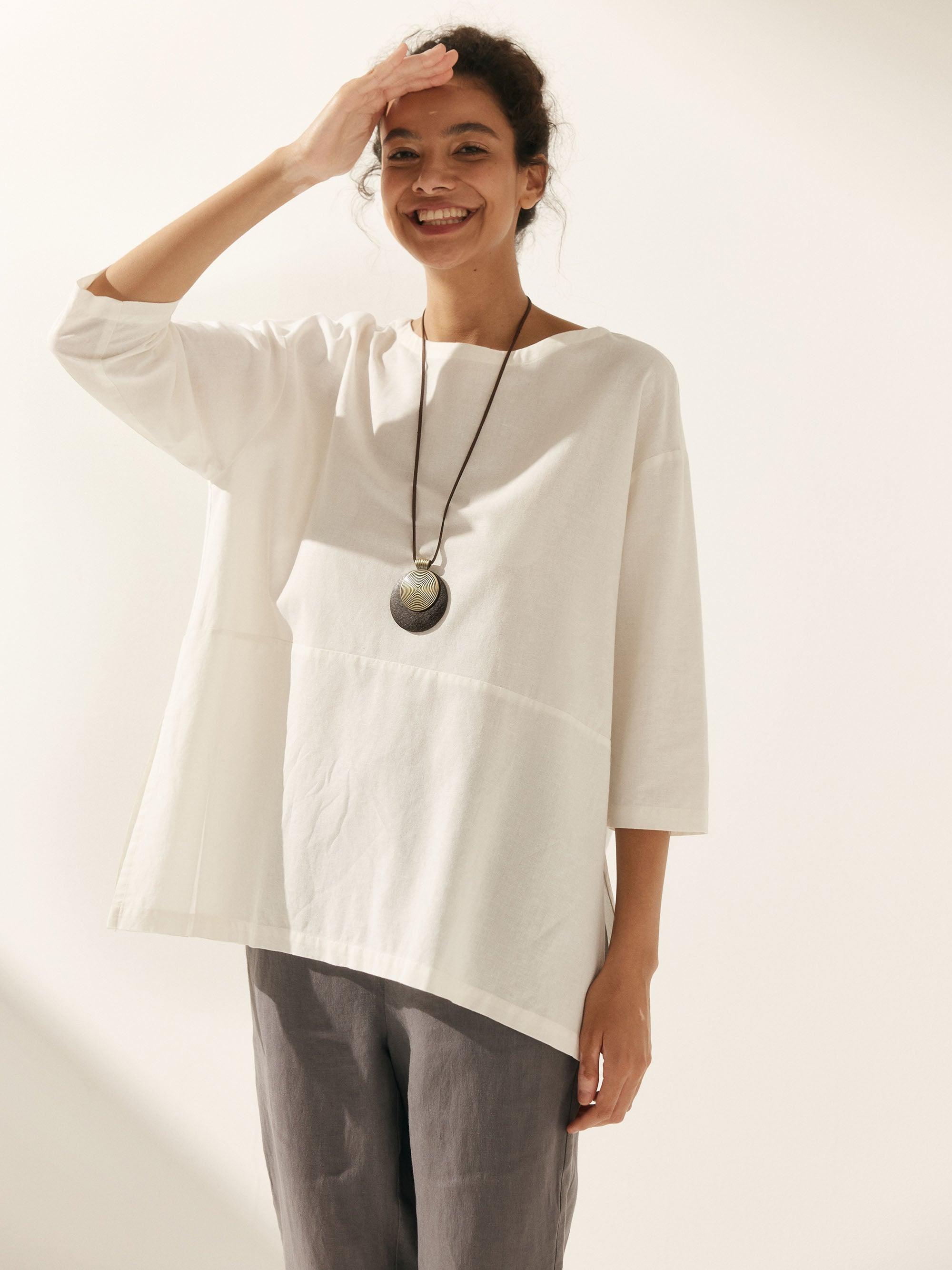 Linen White Boat Neck Oversized Top AVA