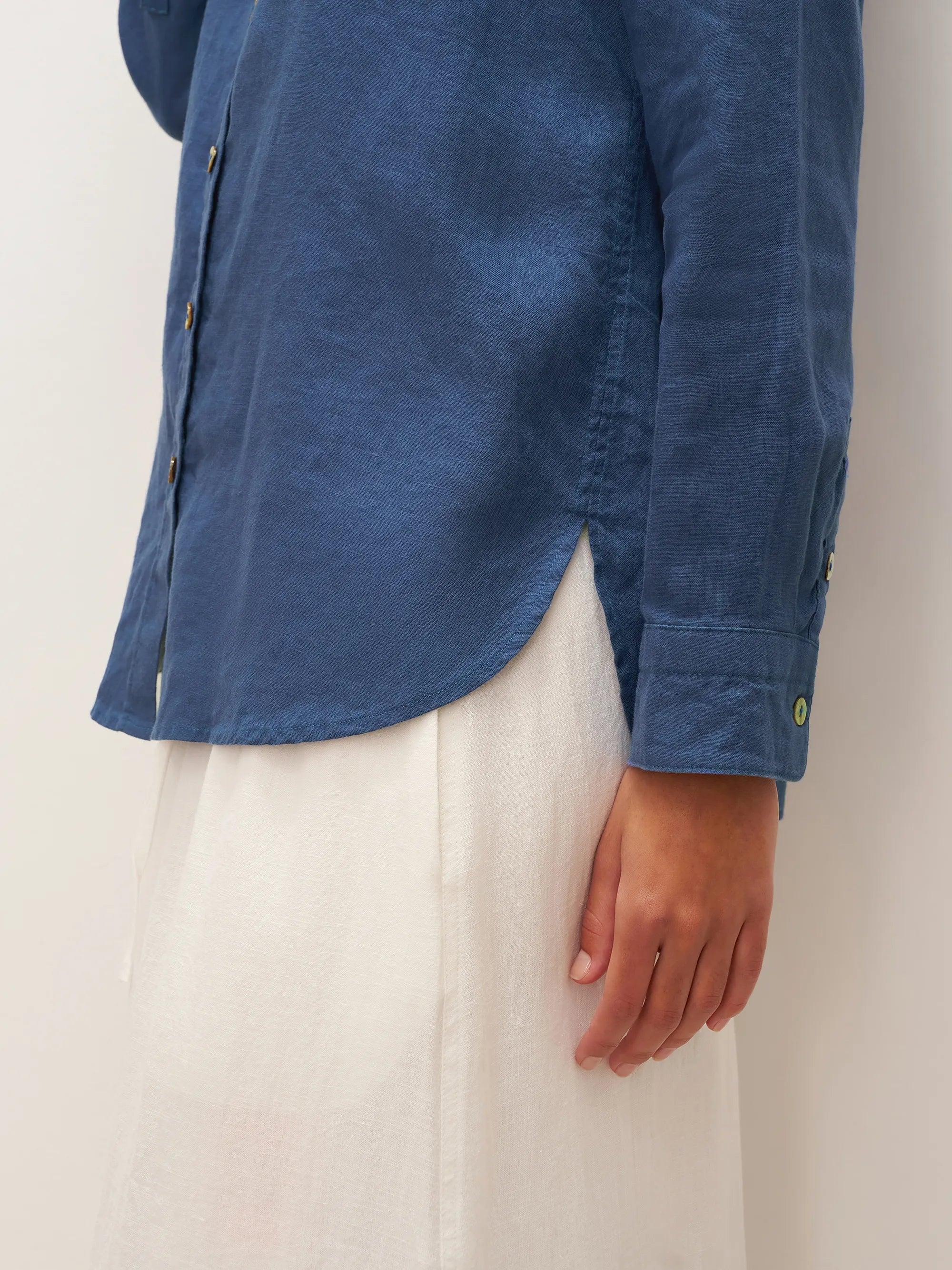 100% Linen Button-Front Shirt with Extended Hem JOVAN