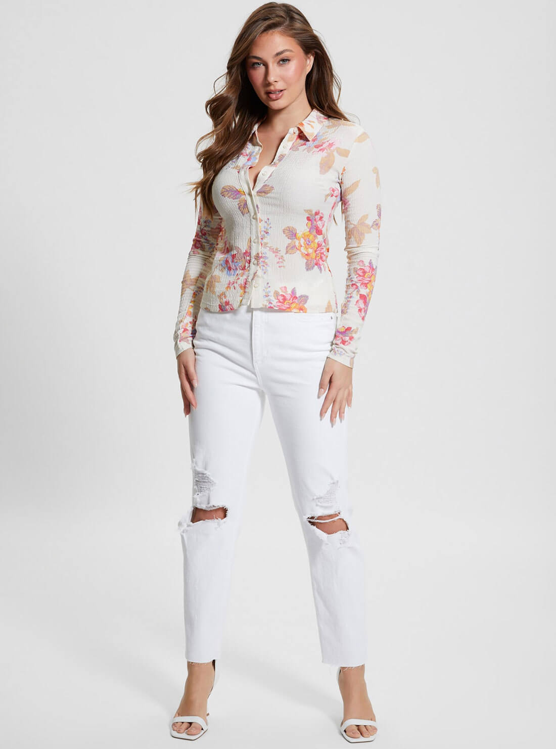 White Floral Tessa Long Sleeve Top