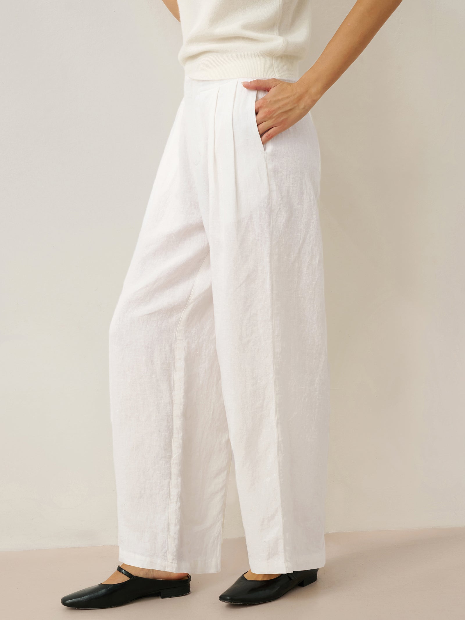 100% Linen Relaxed Fit Straight Leg Trousers KINSLEY