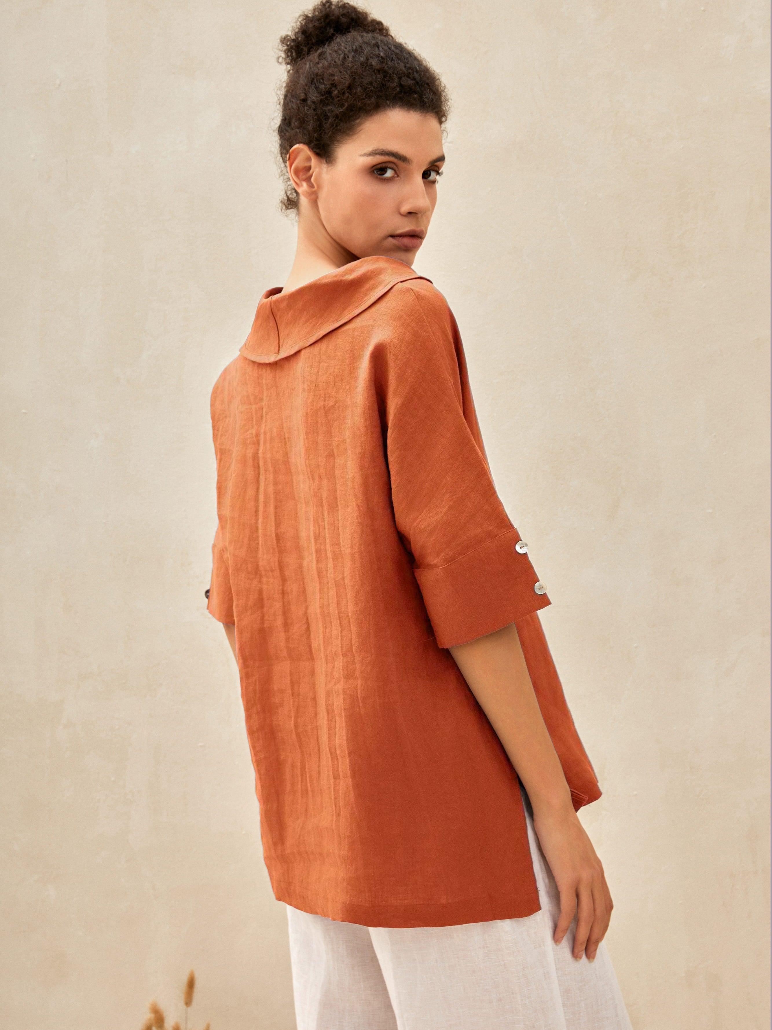 100% Linen V-Neck Short Sleeve Shirt