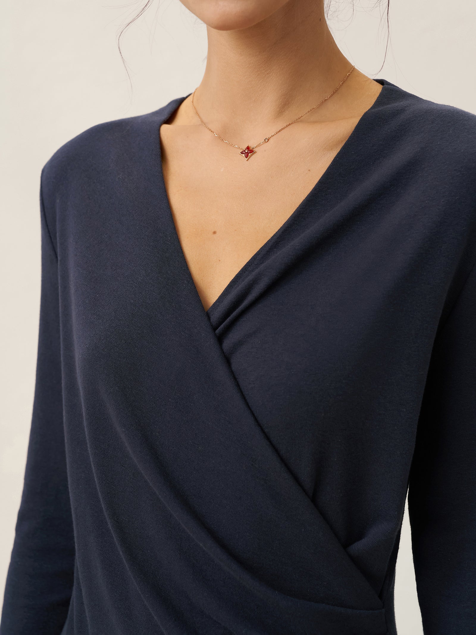 Linen Crossover V-Neck Wrap Stretch Midi Dress MARNIE