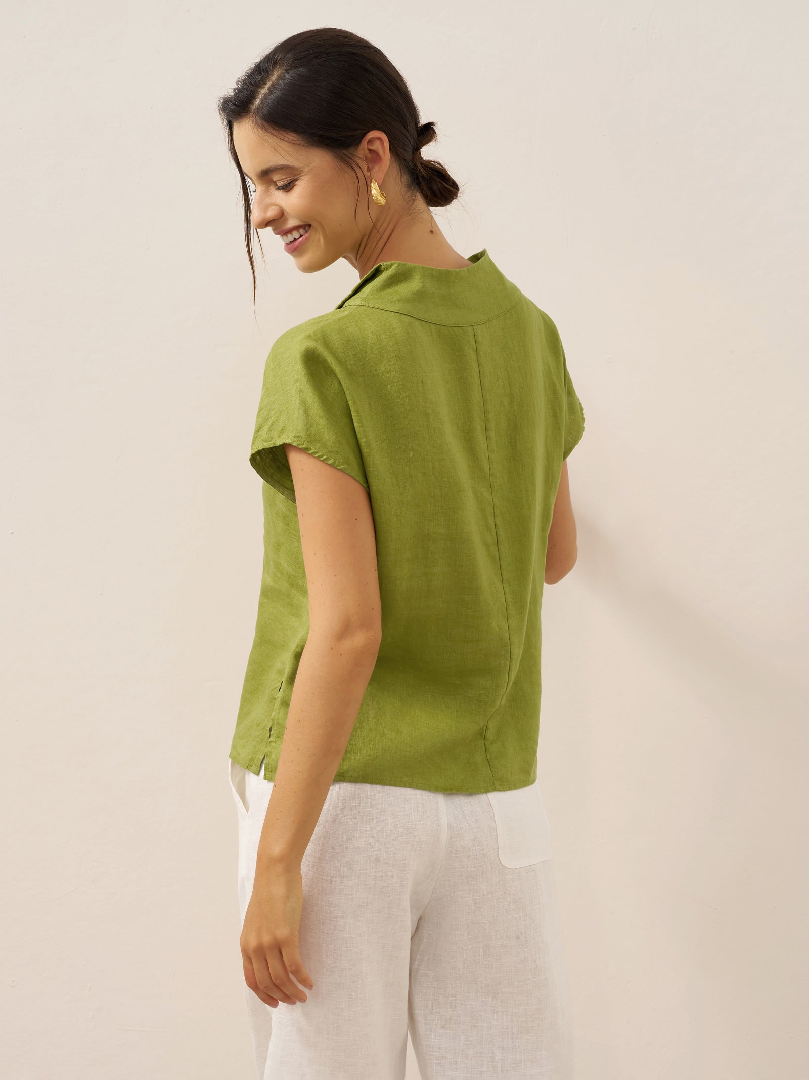 100% Linen Collared Cap Sleeve Top IVY