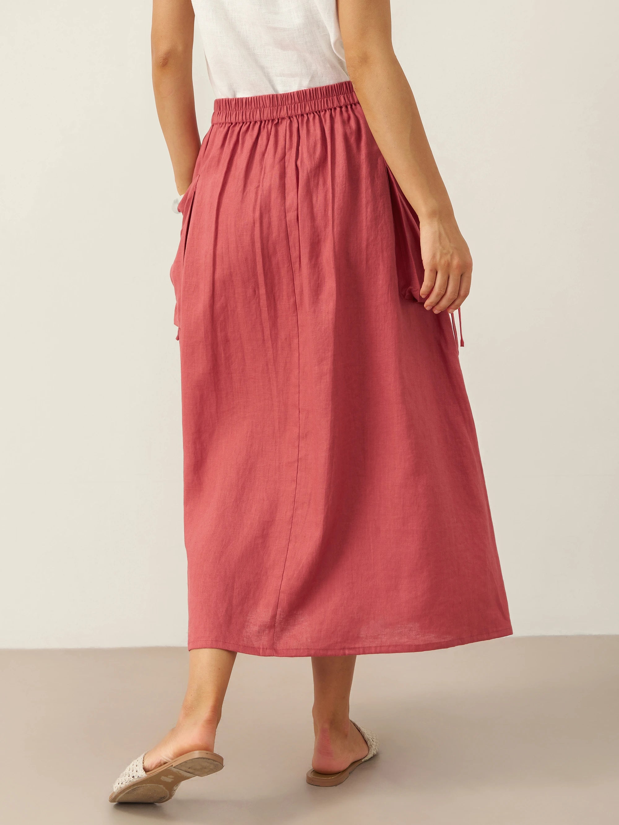100% Linen Drawstring Pocket Skirt TESS