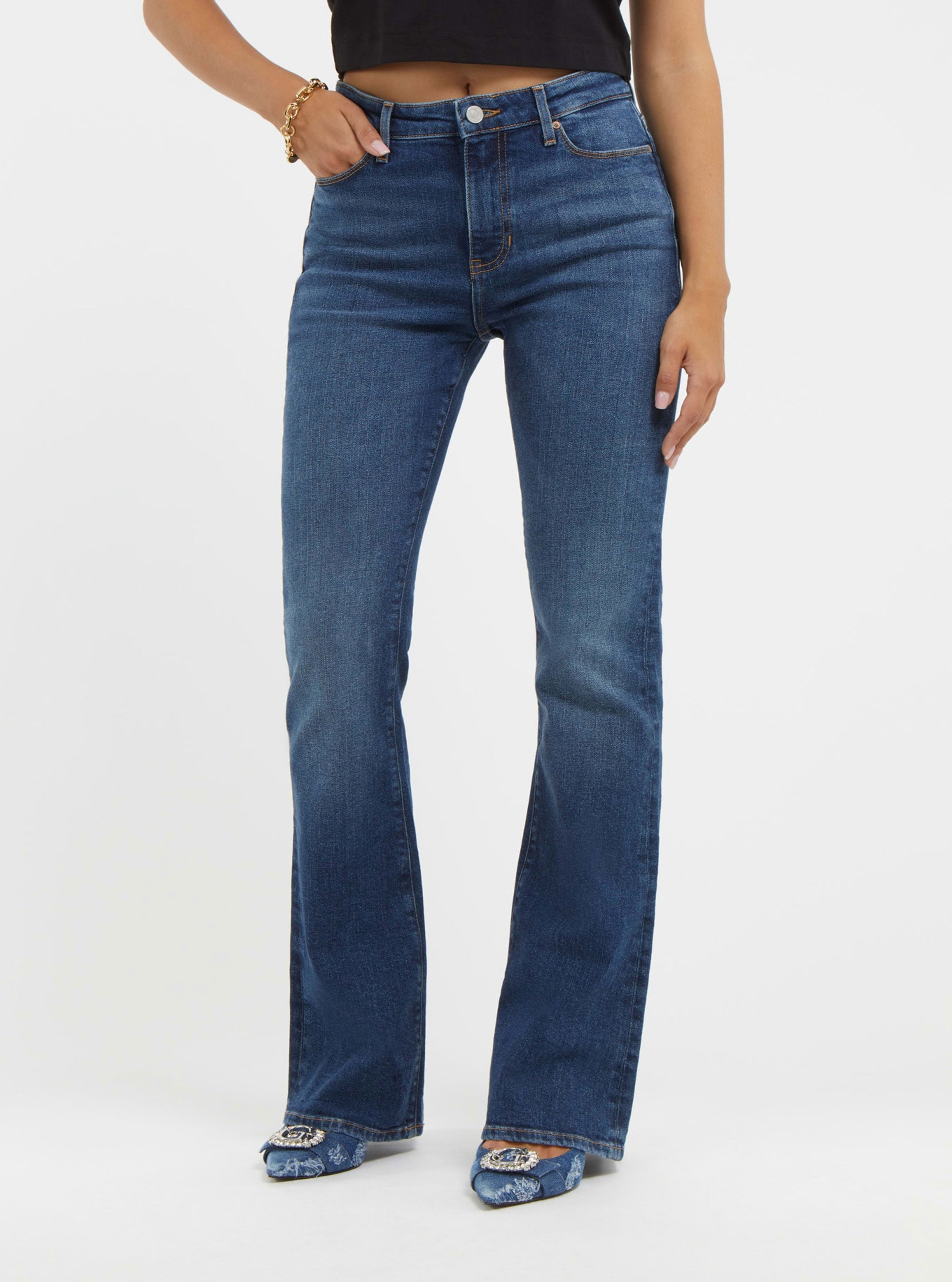 High-Rise Sexy Flare Leg Denim Jeans In Harrison Blue Wash