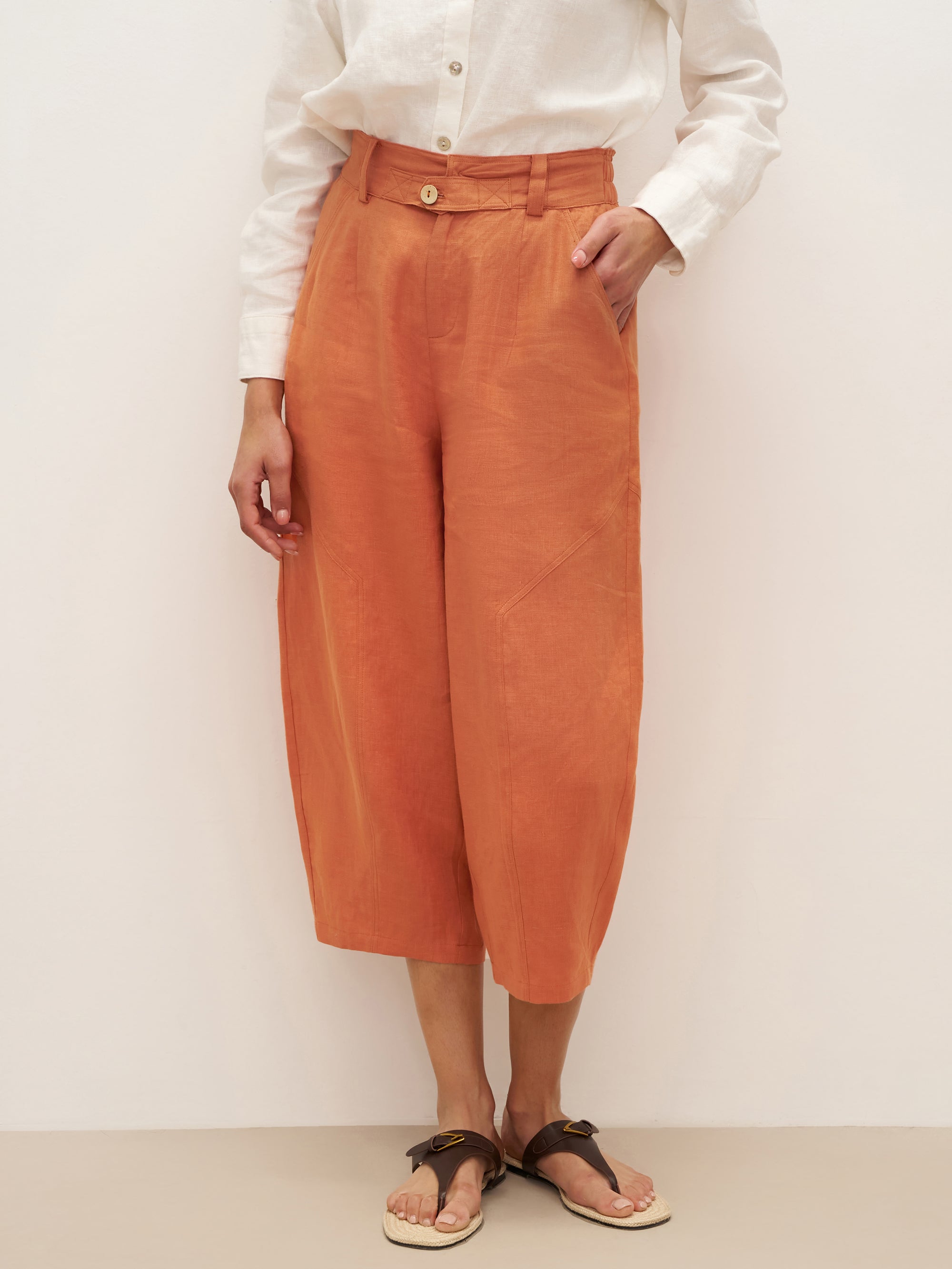 100% Linen High Waisted Ankle Pants DALLAS