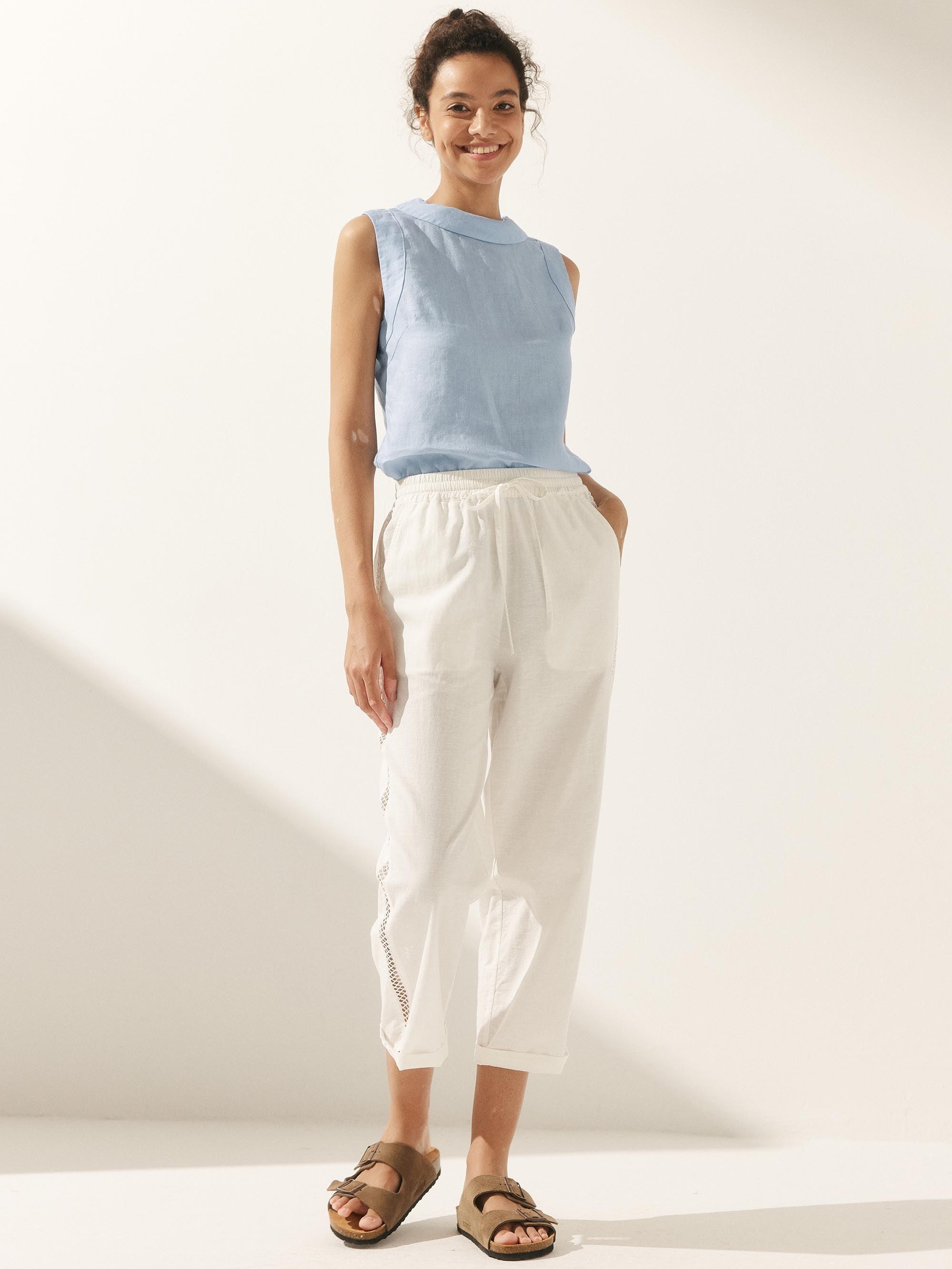 100% Linen Draped Collar Tank Top JACQUELINE