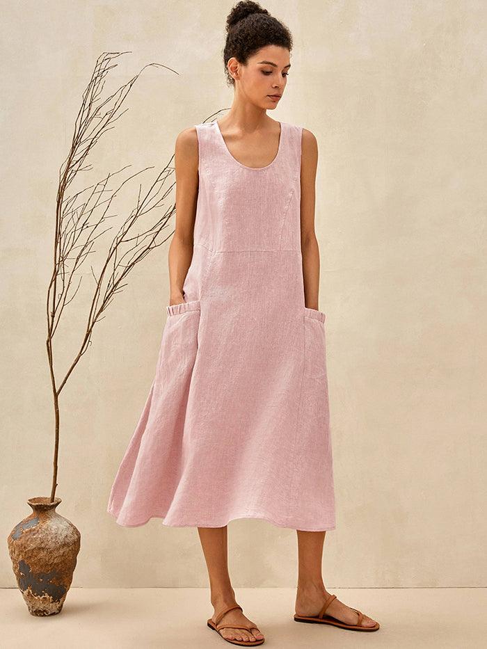 100% Linen Swing Beach Tank Dress GIANA