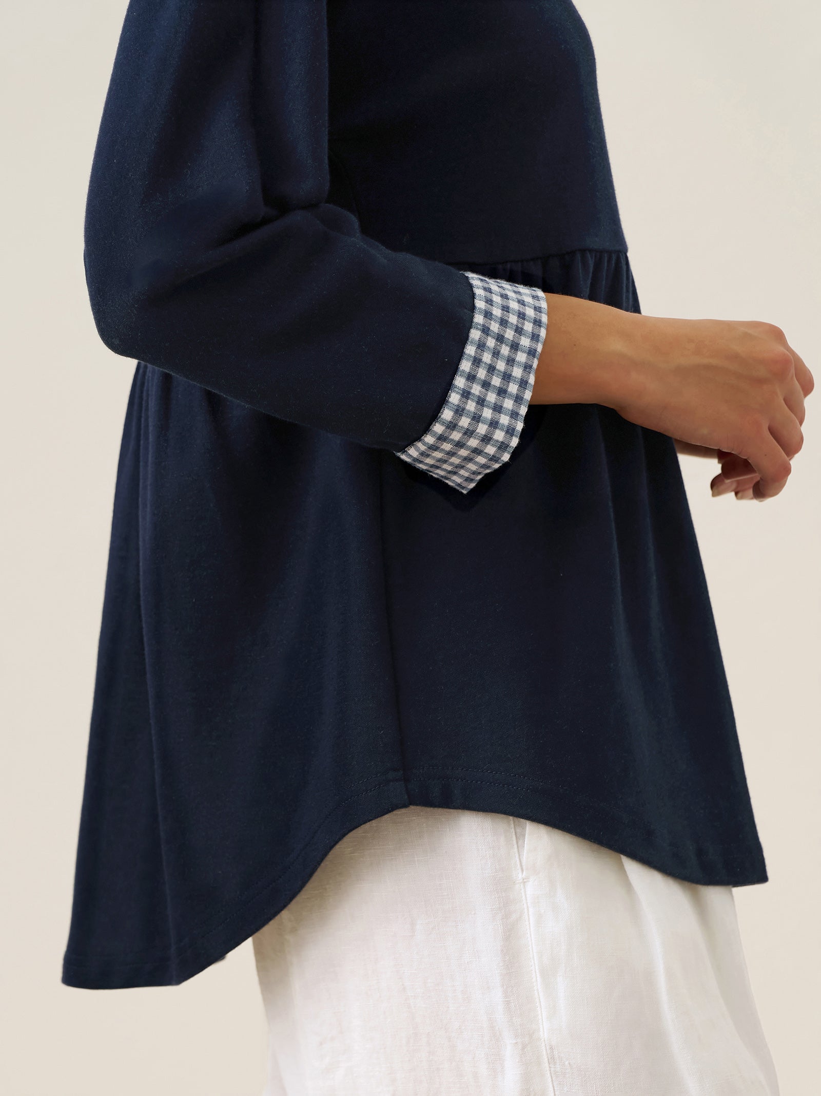 Cotton Patchwork Cuff Button Decor Top AUDREY