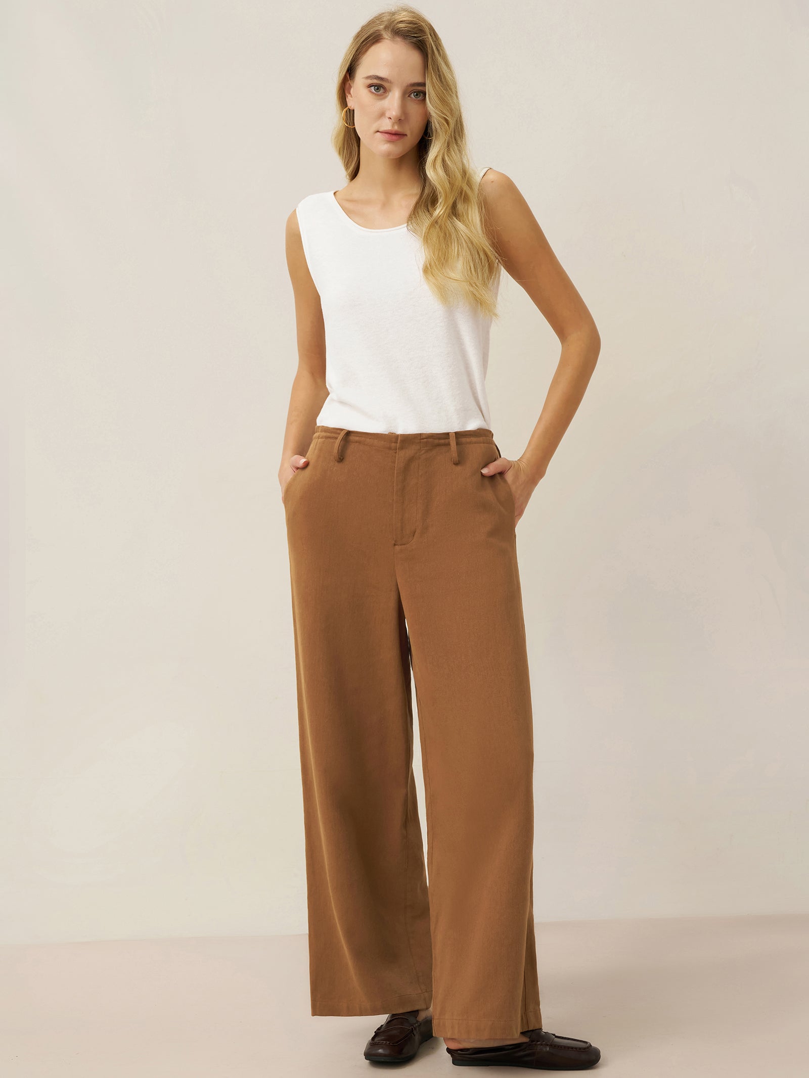 Tencel Linen Drawstring Straight Leg Pants RACHEL